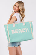 MB0268 Embroidered Beach Letter Fringe Tote Bag - MiMi Wholesale