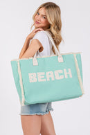 MB0268 Embroidered Beach Letter Fringe Tote Bag - MiMi Wholesale