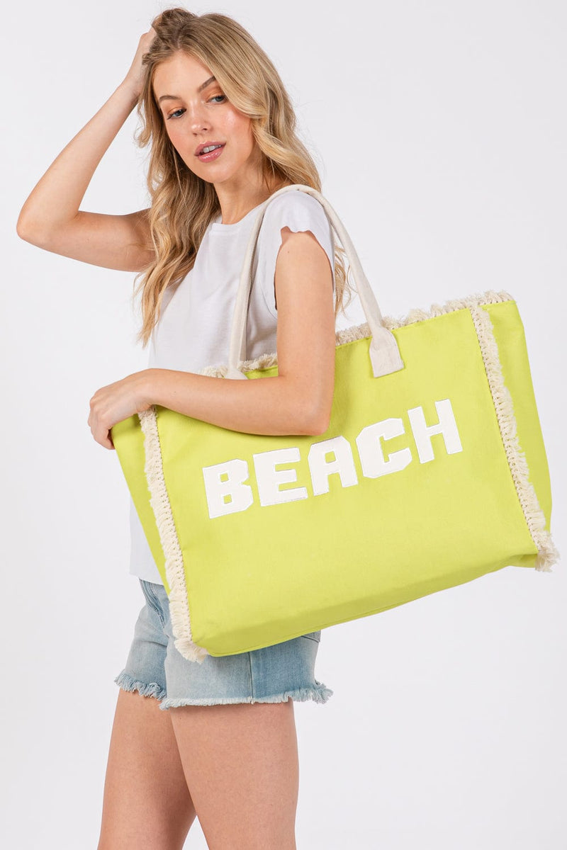 MB0268 Embroidered Beach Letter Fringe Tote Bag - MiMi Wholesale