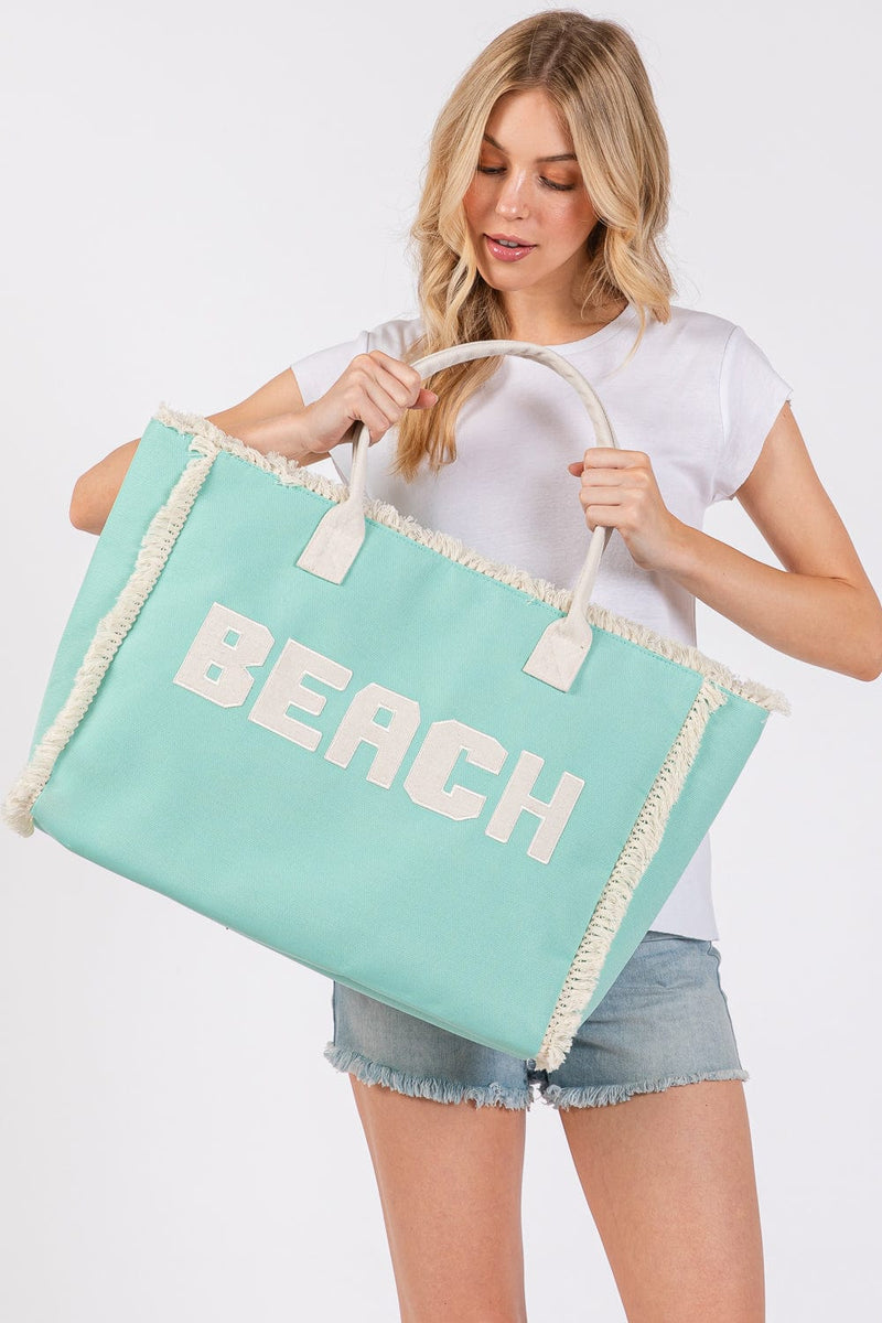 MB0268 Embroidered Beach Letter Fringe Tote Bag - MiMi Wholesale