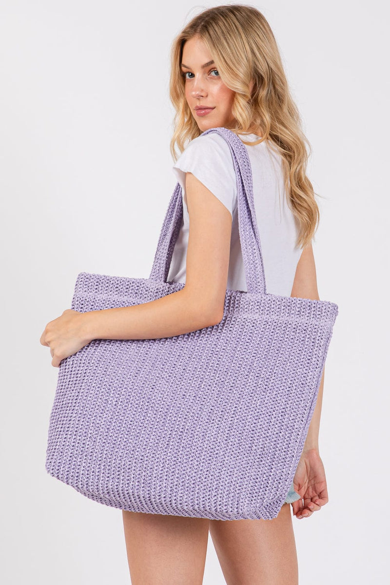 MB0271 Solid Crochet Straw Tote Bag - MiMi Wholesale