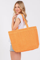 MB0271 Solid Crochet Straw Tote Bag - MiMi Wholesale