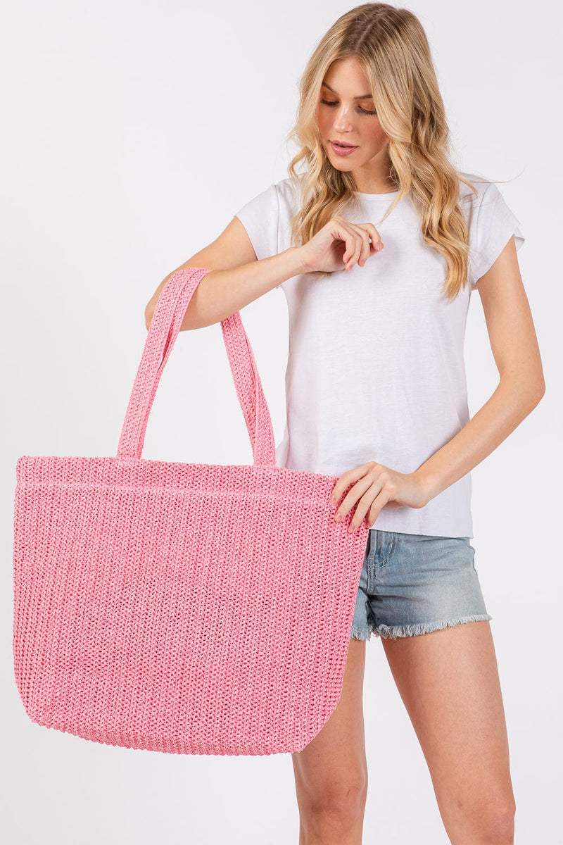 MB0271 Solid Crochet Straw Tote Bag - MiMi Wholesale