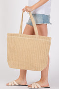 MB0271 Solid Crochet Straw Tote Bag - MiMi Wholesale