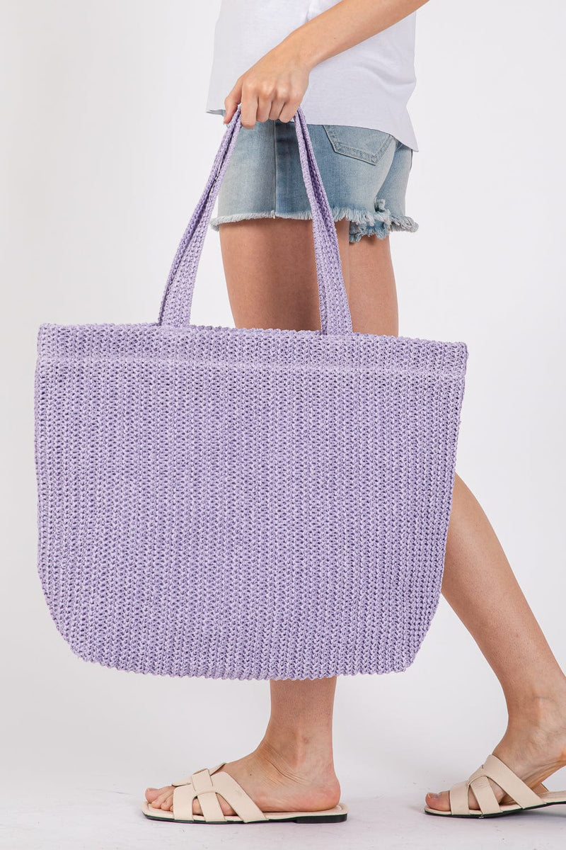 MB0271 Solid Crochet Straw Tote Bag - MiMi Wholesale