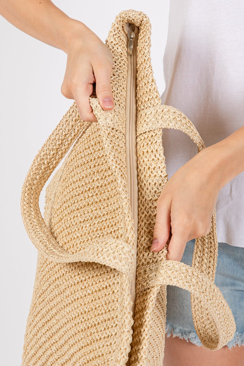 MB0271 Solid Crochet Straw Tote Bag - MiMi Wholesale