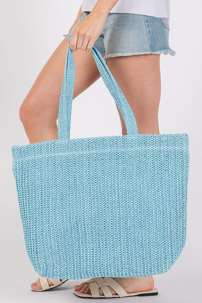 MB0271 Solid Crochet Straw Tote Bag - MiMi Wholesale