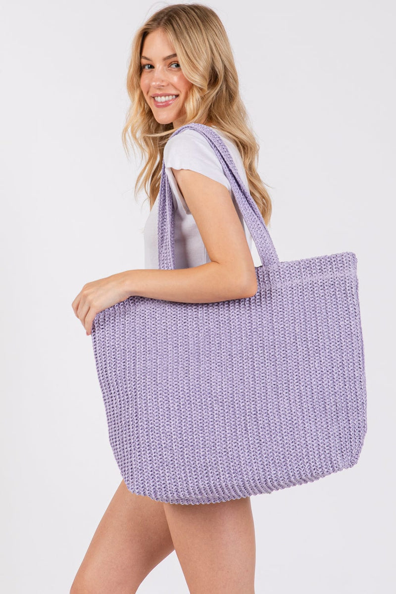 MB0271 Solid Crochet Straw Tote Bag - MiMi Wholesale