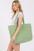 MB0271 Solid Crochet Straw Tote Bag - MiMi Wholesale