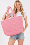 MB0271 Solid Crochet Straw Tote Bag - MiMi Wholesale