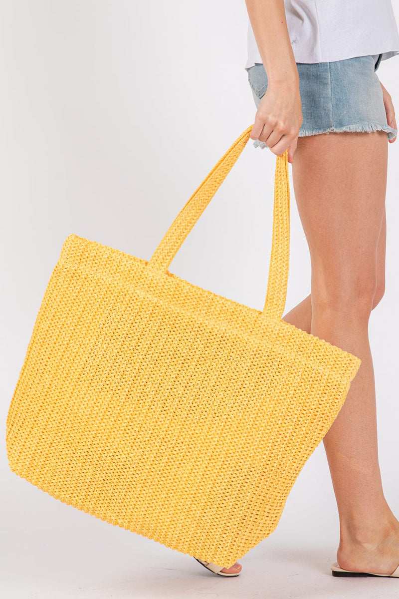 MB0271 Solid Crochet Straw Tote Bag - MiMi Wholesale