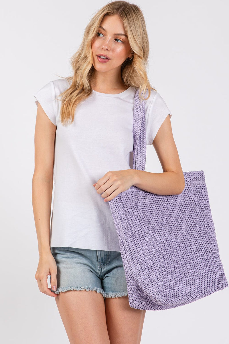 MB0271 Solid Crochet Straw Tote Bag - MiMi Wholesale