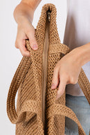 MB0271 Solid Crochet Straw Tote Bag - MiMi Wholesale