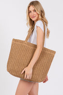 MB0271 Solid Crochet Straw Tote Bag - MiMi Wholesale