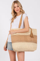 MB0273 Two Tone Woven Straw Tote Bag - MiMi Wholesale