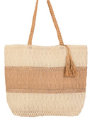 MB0273 Two Tone Woven Straw Tote Bag - MiMi Wholesale