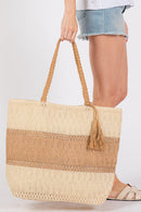 MB0273 Two Tone Woven Straw Tote Bag - MiMi Wholesale