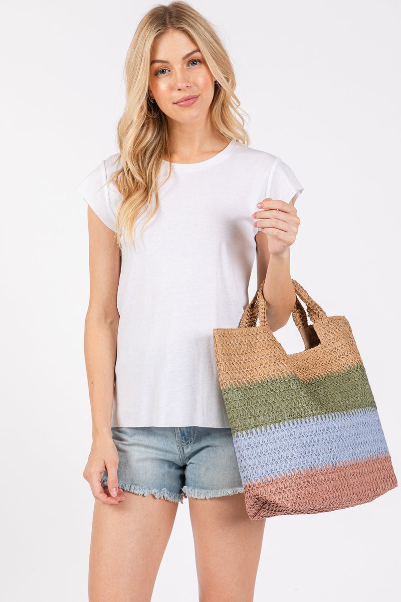 MB0274 Multi Color Stripe Tote Bag - MiMi Wholesale