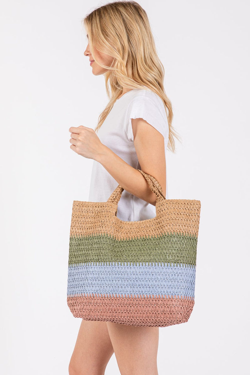 MB0274 Multi Color Stripe Tote Bag - MiMi Wholesale