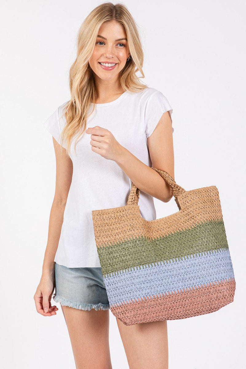 MB0274 Multi Color Stripe Tote Bag - MiMi Wholesale