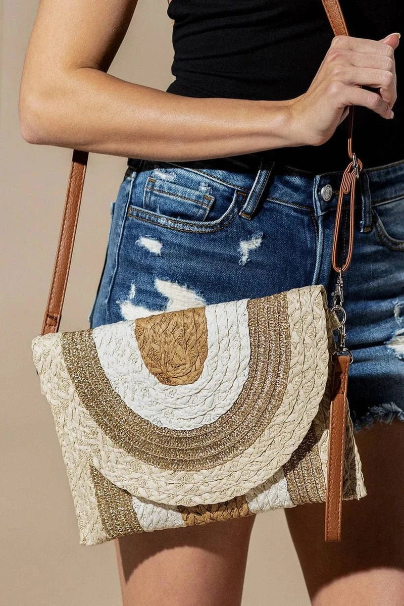 MB0291 Metallic Lined Multi Color Straw Clutch/Crossbody Bag - MiMi Wholesale