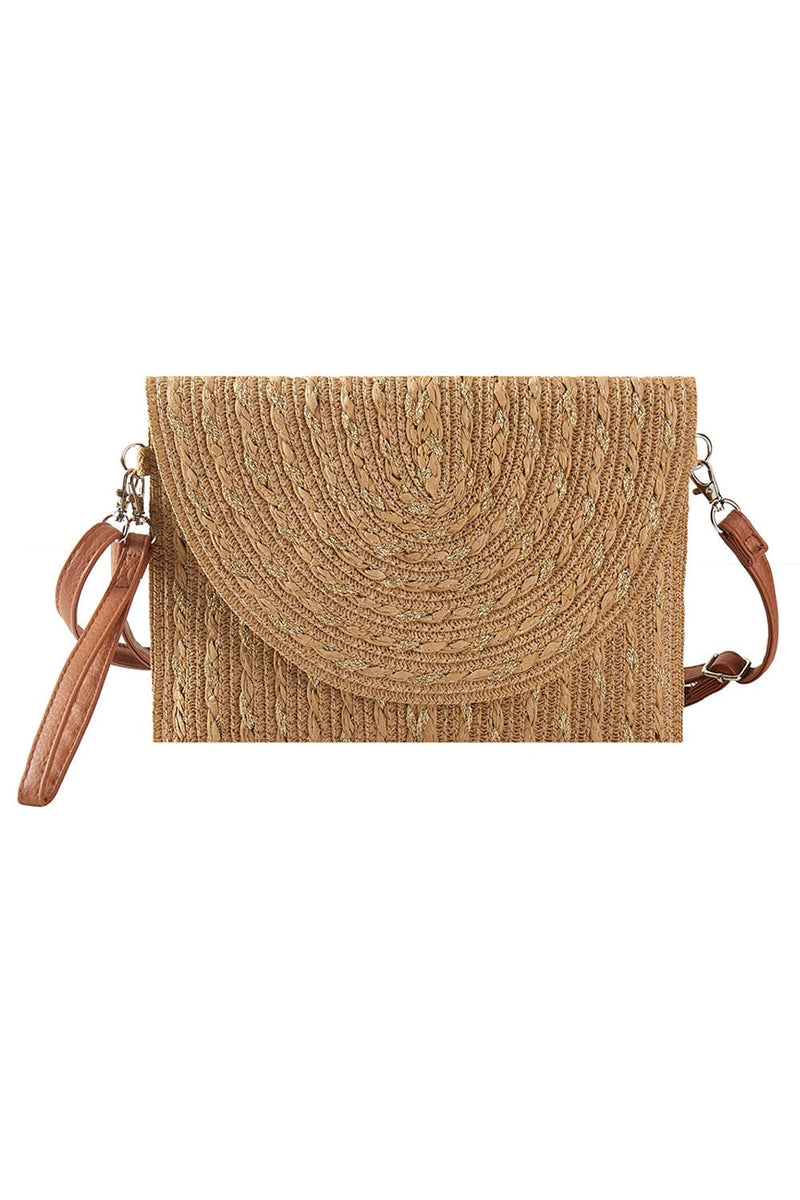 MB0294 Gold Threads Mixed Color Straw Clutch/Crossbody Bag - MiMi Wholesale