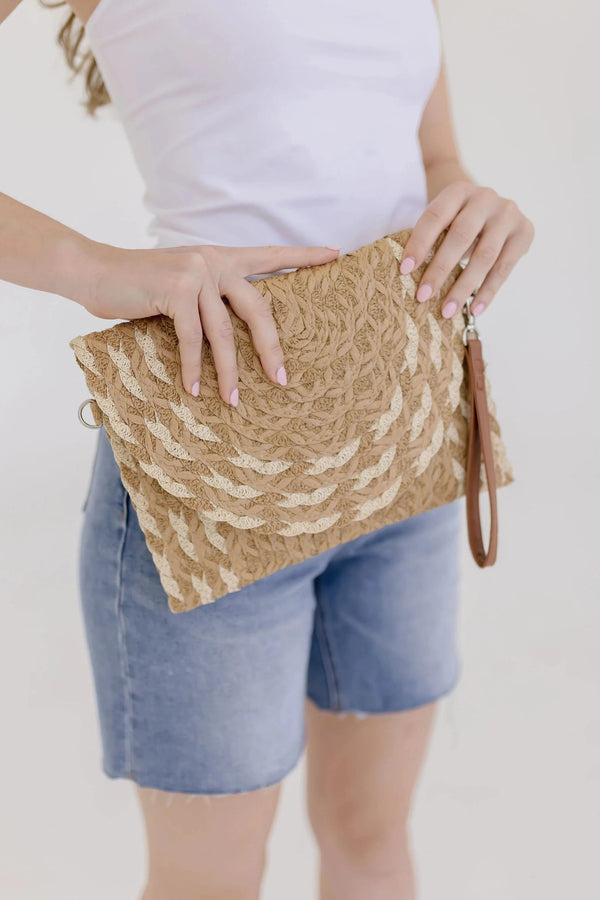 MB0297 Mixed Color Detail Straw Clutch/Crossbody Bag - MiMi Wholesale