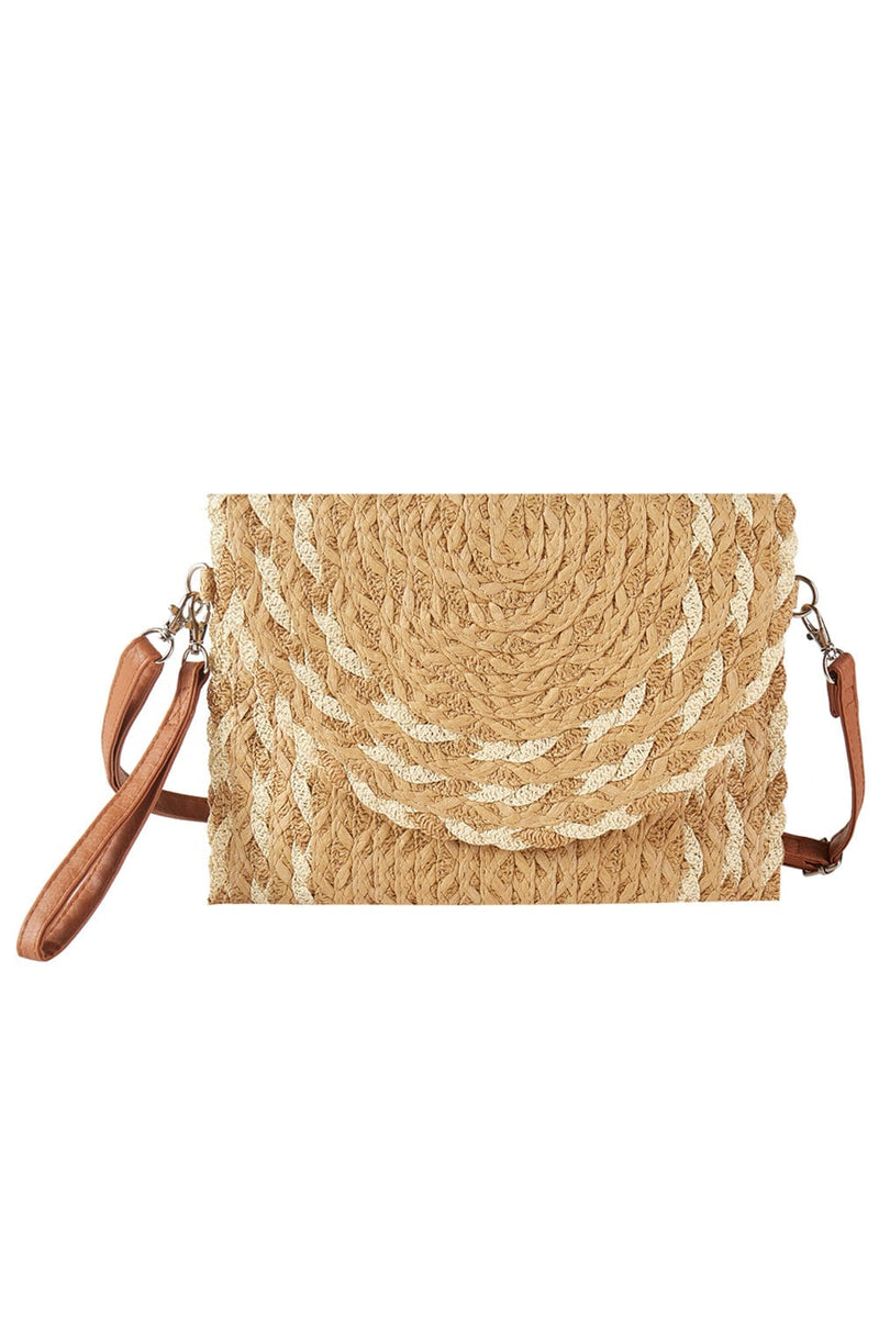 MB0297 Mixed Color Detail Straw Clutch/Crossbody Bag - MiMi Wholesale