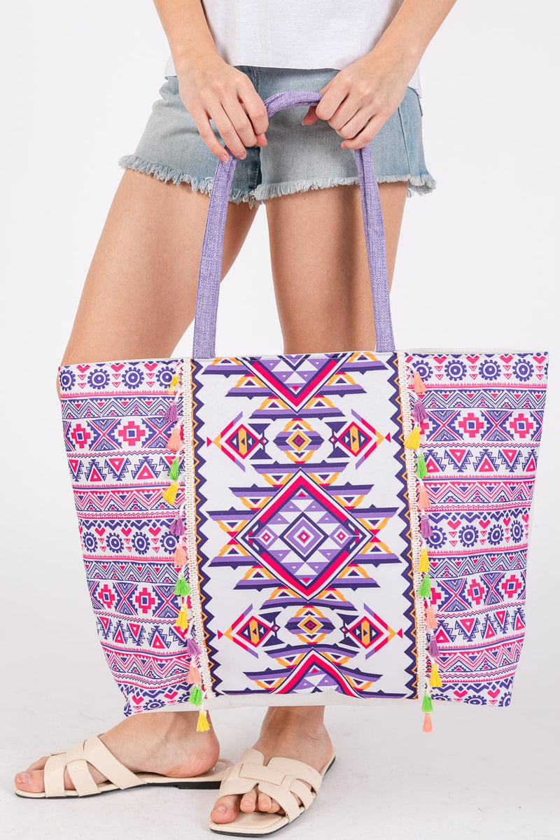MB0300 Aztec Print Tassel Tote Bag - MiMi Wholesale