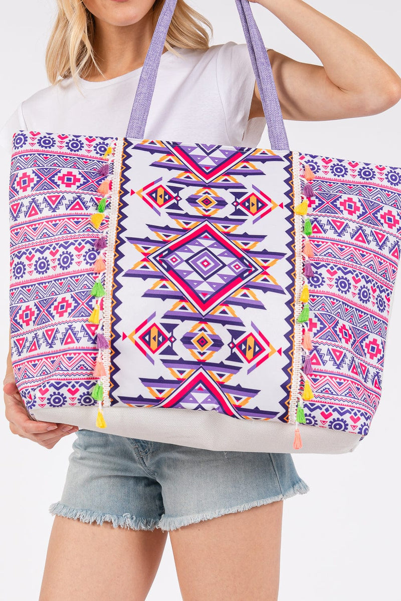 MB0300 Aztec Print Tassel Tote Bag - MiMi Wholesale