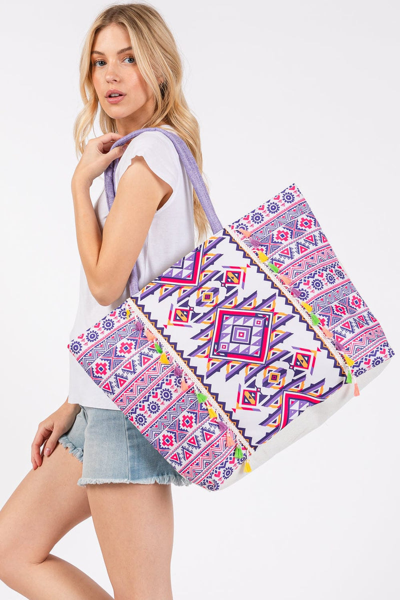 MB0300 Aztec Print Tassel Tote Bag - MiMi Wholesale
