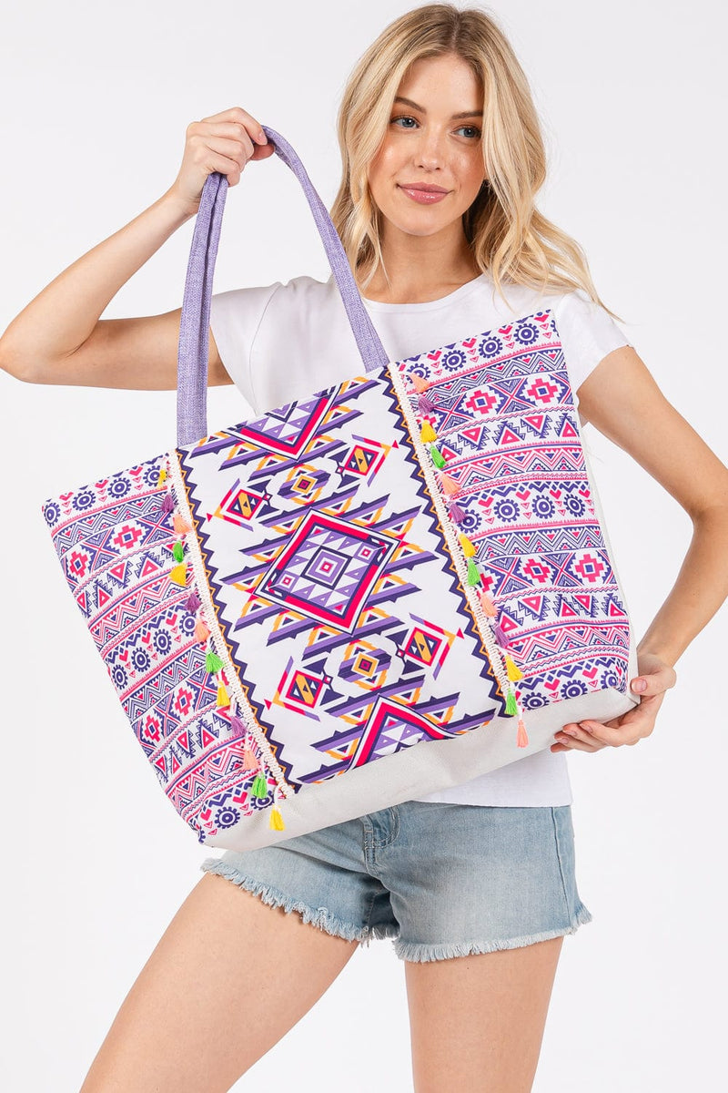 MB0300 Aztec Print Tassel Tote Bag - MiMi Wholesale