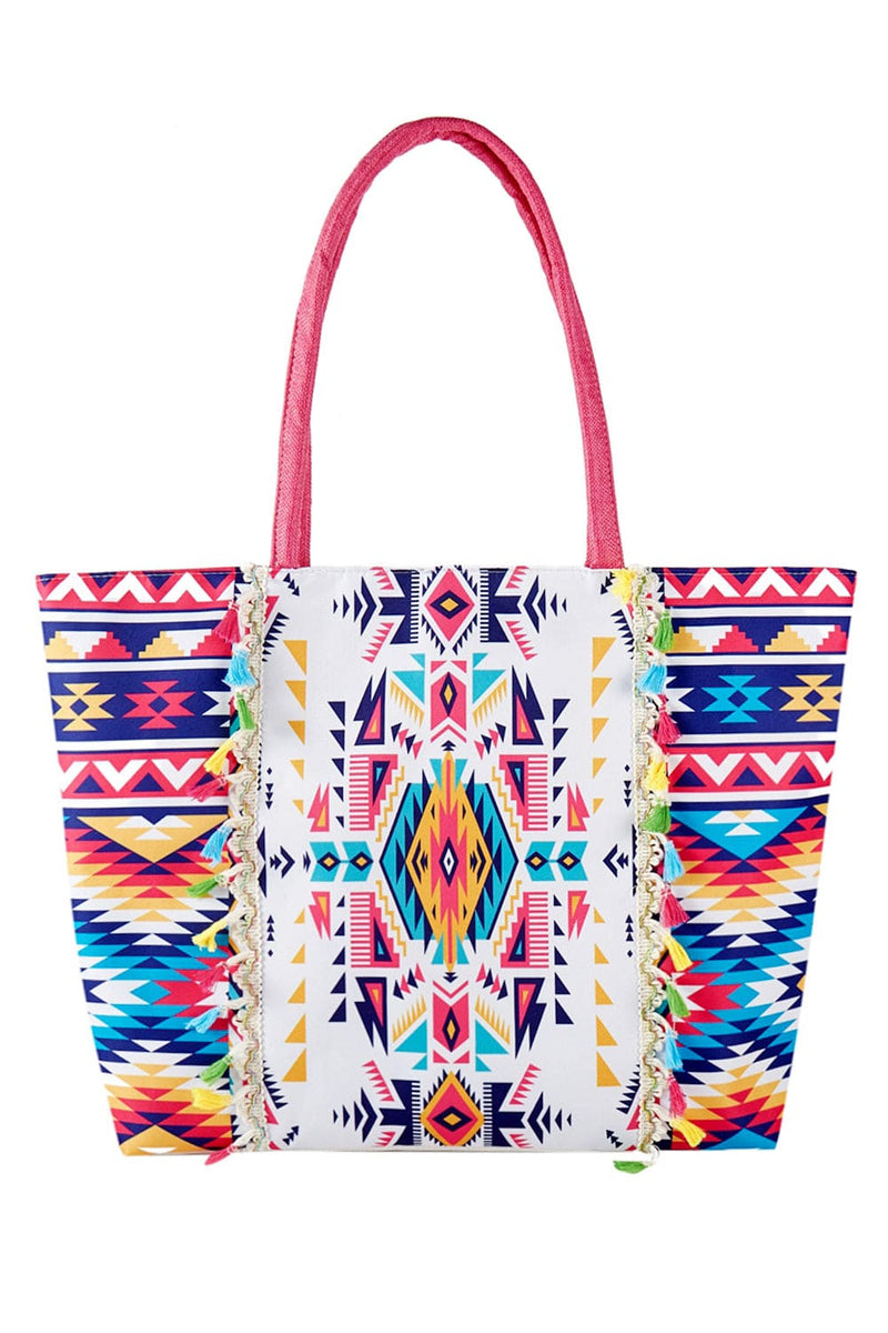 MB0301 Aztec Print Fringe Tote Bag - MiMi Wholesale