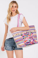 MB0308 Boho Print Pom Pom Fringe Tote Bag - MiMi Wholesale