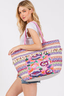 MB0308 Boho Print Pom Pom Fringe Tote Bag - MiMi Wholesale