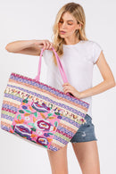 MB0308 Boho Print Pom Pom Fringe Tote Bag - MiMi Wholesale