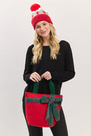 MB0321 Christmas Tote Bag With Plaid Blow - MiMi Wholesale