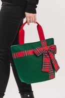 MB0321 Christmas Tote Bag With Plaid Blow - MiMi Wholesale