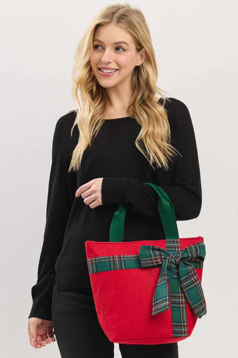 MB0321 Christmas Tote Bag With Plaid Blow - MiMi Wholesale