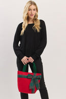 MB0321 Christmas Tote Bag With Plaid Blow - MiMi Wholesale