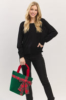 MB0321 Christmas Tote Bag With Plaid Blow - MiMi Wholesale