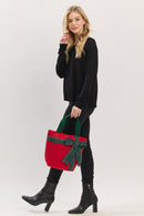 MB0321 Christmas Tote Bag With Plaid Blow - MiMi Wholesale