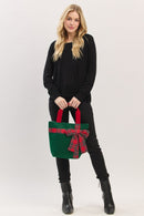 MB0321 Christmas Tote Bag With Plaid Blow - MiMi Wholesale