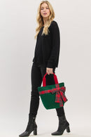 MB0321 Christmas Tote Bag With Plaid Blow - MiMi Wholesale