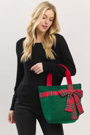 MB0321 Christmas Tote Bag With Plaid Blow - MiMi Wholesale