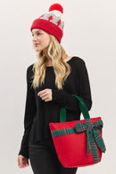 MB0321 Christmas Tote Bag With Plaid Blow - MiMi Wholesale