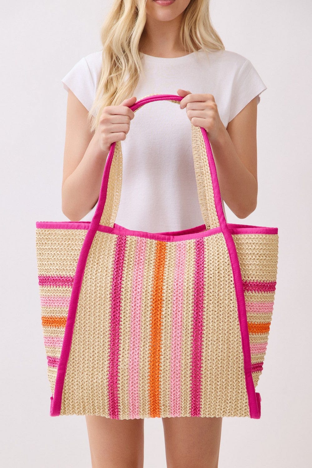 MB0323 Jennifer Multi Color Straw Beach Tote Bag - MiMi Wholesale