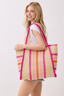 MB0323 Jennifer Multi Color Straw Beach Tote Bag - MiMi Wholesale