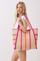 MB0323 Jennifer Multi Color Straw Beach Tote Bag - MiMi Wholesale