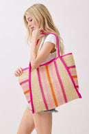 MB0323 Jennifer Multi Color Straw Beach Tote Bag - MiMi Wholesale